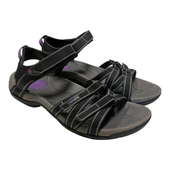 Teva Sport Sandals Women 9 40 Black Purple Tirra Strappy Hiking Outdoors Vegan - Picture 1 of 8